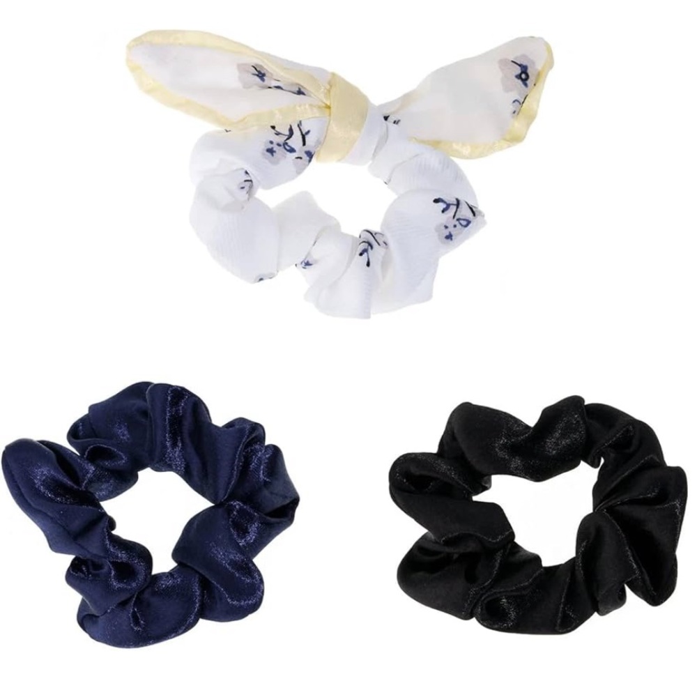 Ettika Hair Tie for Women | Terylene Scrunchie Set of 3 Navy, White, Black